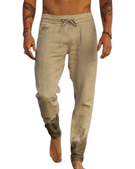 Len Sahara – Pantaloni da spiaggia in lino con elastico in vita