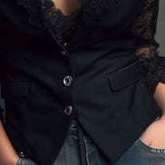 Adelmina | Blazer Nero con Maniche Semi-Trasparenti