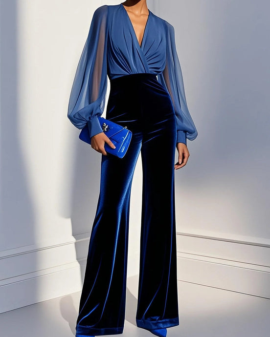 Olga | Tuta Elegante con Scollo a V, Blu
