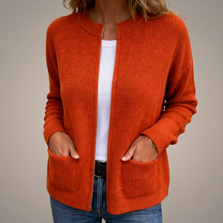 Fleur | Gilet Zippé en Maille Chaude à Poches