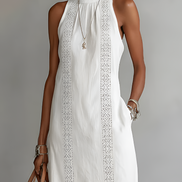 Serafina | Abito midi in lino con collo Mao