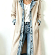 Agata | Cardigan Lungo in Maglia con Dettagli in Denim