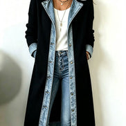 Agata | Cardigan Lungo in Maglia con Dettagli in Denim