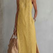 Serafina | Abito midi in lino con collo Mao