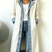 Agata | Cardigan Lungo in Maglia con Dettagli in Denim