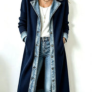 Agata | Cardigan Lungo in Maglia con Dettagli in Denim