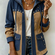 Adriana | Giacca con Cappuccio Blu Navy e Cammello