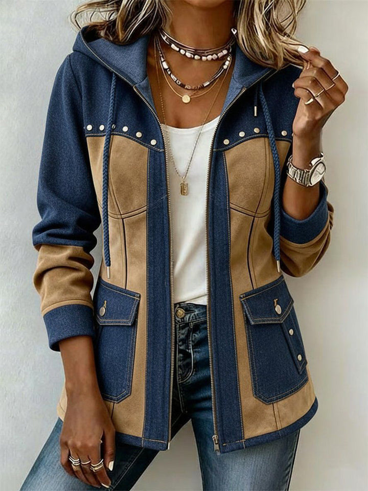 Capucine | Veste à Capuche en Marine et Camel