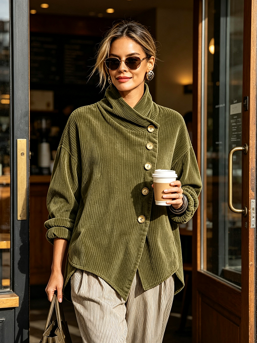 Caterina | Maglione in Velluto a Coste con Collo Alto